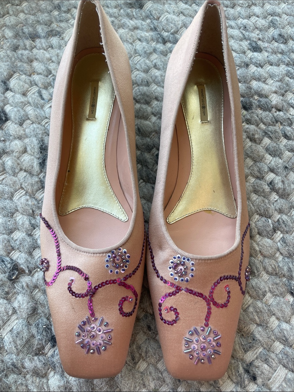 Max Studio Pink Beaded Square-Toe Flats
